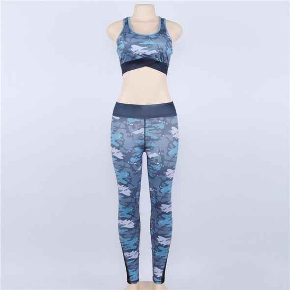 Camouflage Mesh Fitness Sport Suits Women's Yoga Clothing Set Sexy Workout Sportswear Female Tracksuits Athletic Running Clothes