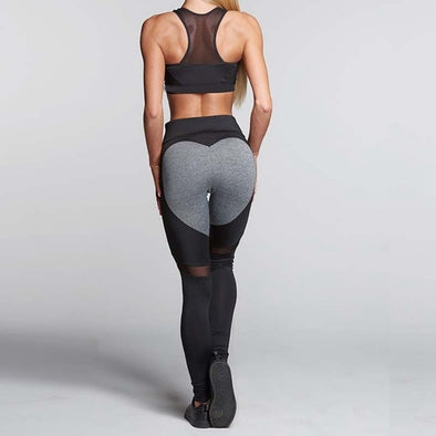 Hayoha Fashion Heart Pattern Mesh Splice Leggings Athleisure Fitness Clothing Elastic Leggings Women Pants