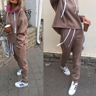 Lurehooker Women's Sports Suits Sexy Tracksuit 2 Piece Set Solid Hooded Yoga Clothes Fitness Suit Clothing Gym Running Sets