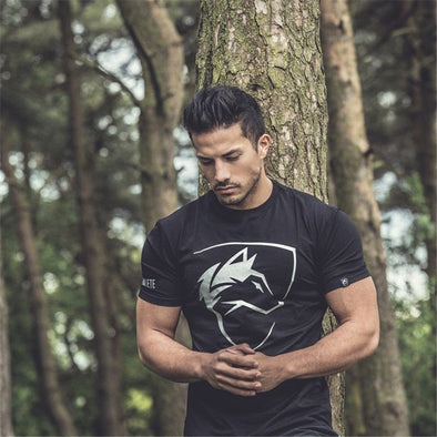 2019 Summer New Mens Gyms Elastic Breathable T shirt Crossfit Fitness Bodybuilding Fashion Male Short Cotton Clothing Tee Tops